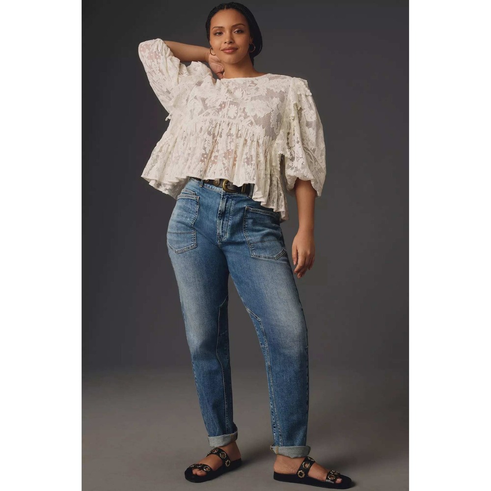 Pilcro Anthropologie Wanderer Mid-Rise Relaxed Jeans Blue Medium Wash Size 32 - Picture 3 of 10